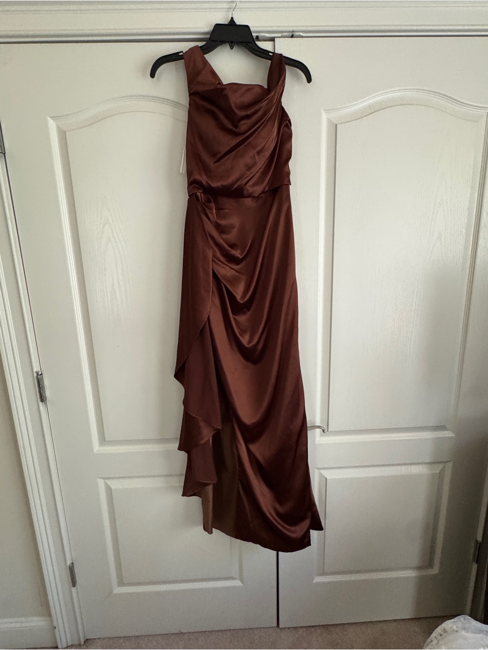 Satin Draped Asymmetric Brown Evening Dress Size 4